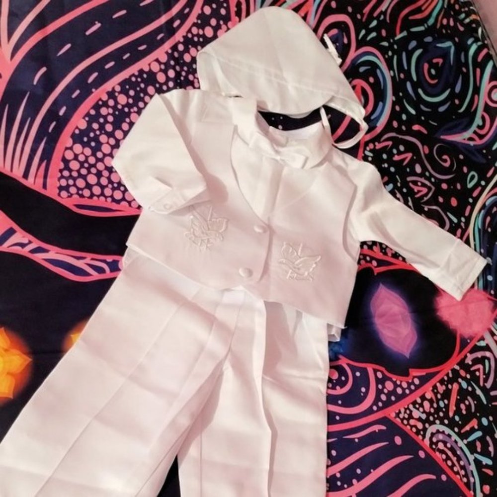 Christening Outfit with Bonnet 5 Pieces Set Formal White Suit (12-18 Month) Boy - Picture 2 of 11